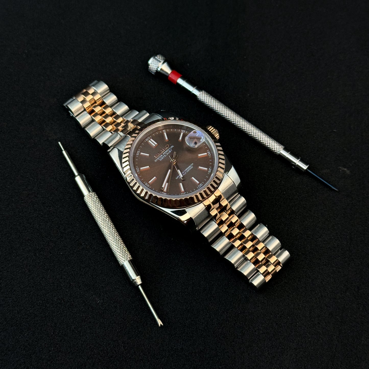 DATEJUST CHOCO-HALF ROSE GOLD - CUSTOM SEIKO NH35 AUTOMATIC WATCH