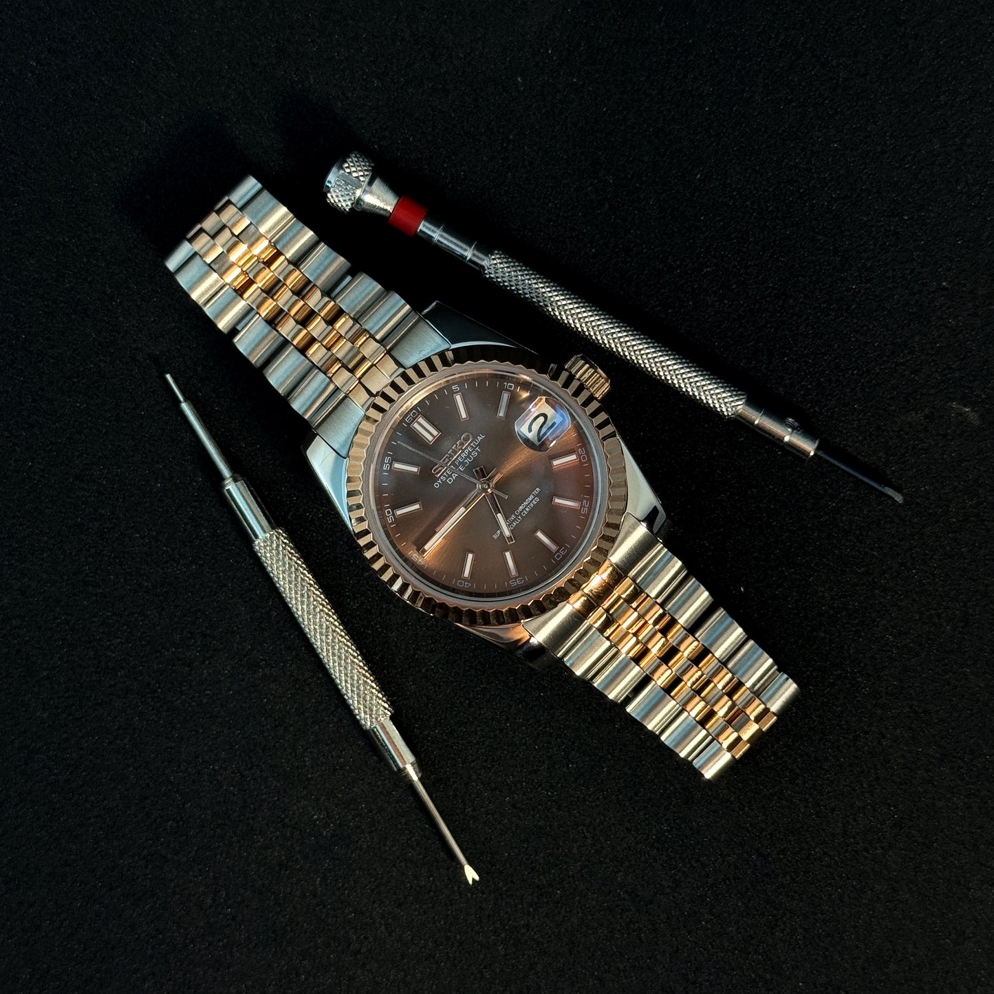DATEJUST CHOCO-HALF ROSE GOLD - CUSTOM SEIKO NH35 AUTOMATIC WATCH