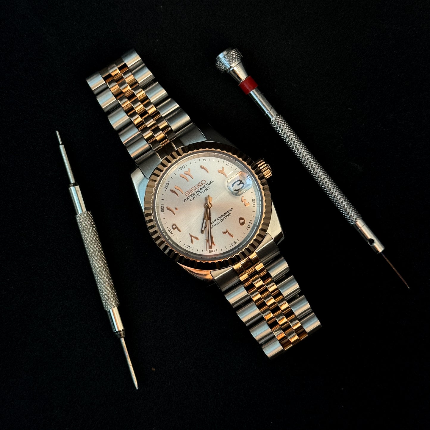 DATEJUST WHITE-HALF ROSE GOLD ARABIC - CUSTOM SEIKO NH35 AUTOMATIC WATCH