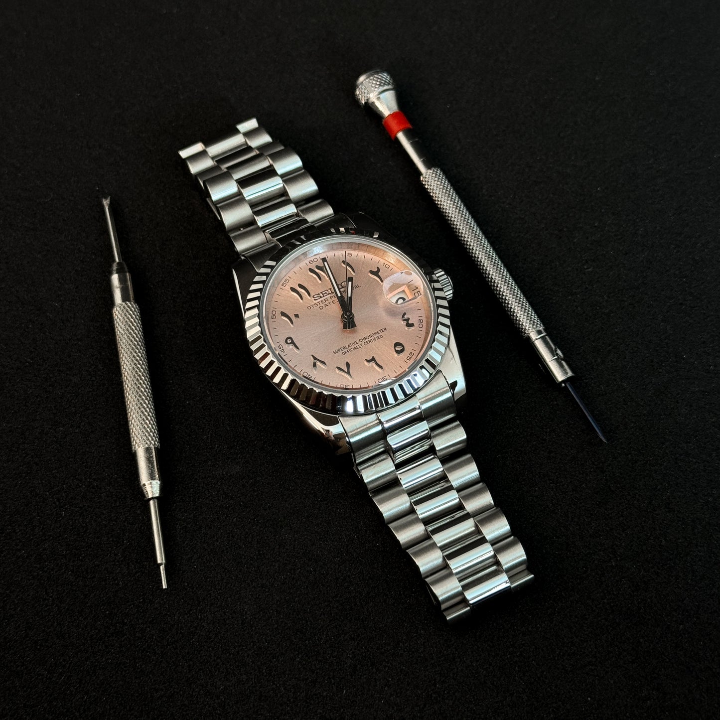 DATEJUST BABY PINK ARABIC - CUSTOM SEIKO NH35 AUTOMATIC WATCH