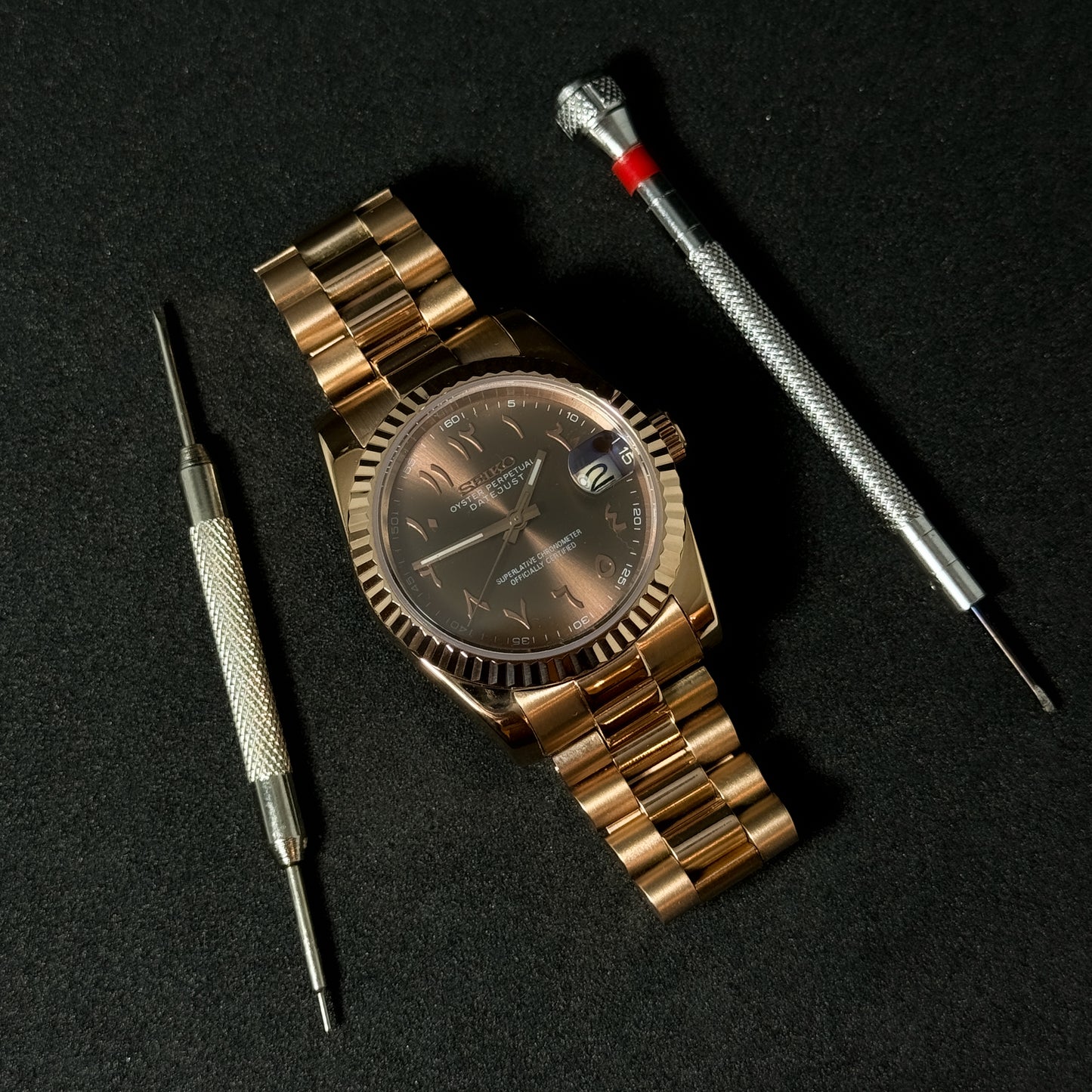 DATEJUST COCOA ROSE GOLD ARABIC - CUSTOM SEIKO NH35 AUTOMATIC WATCH