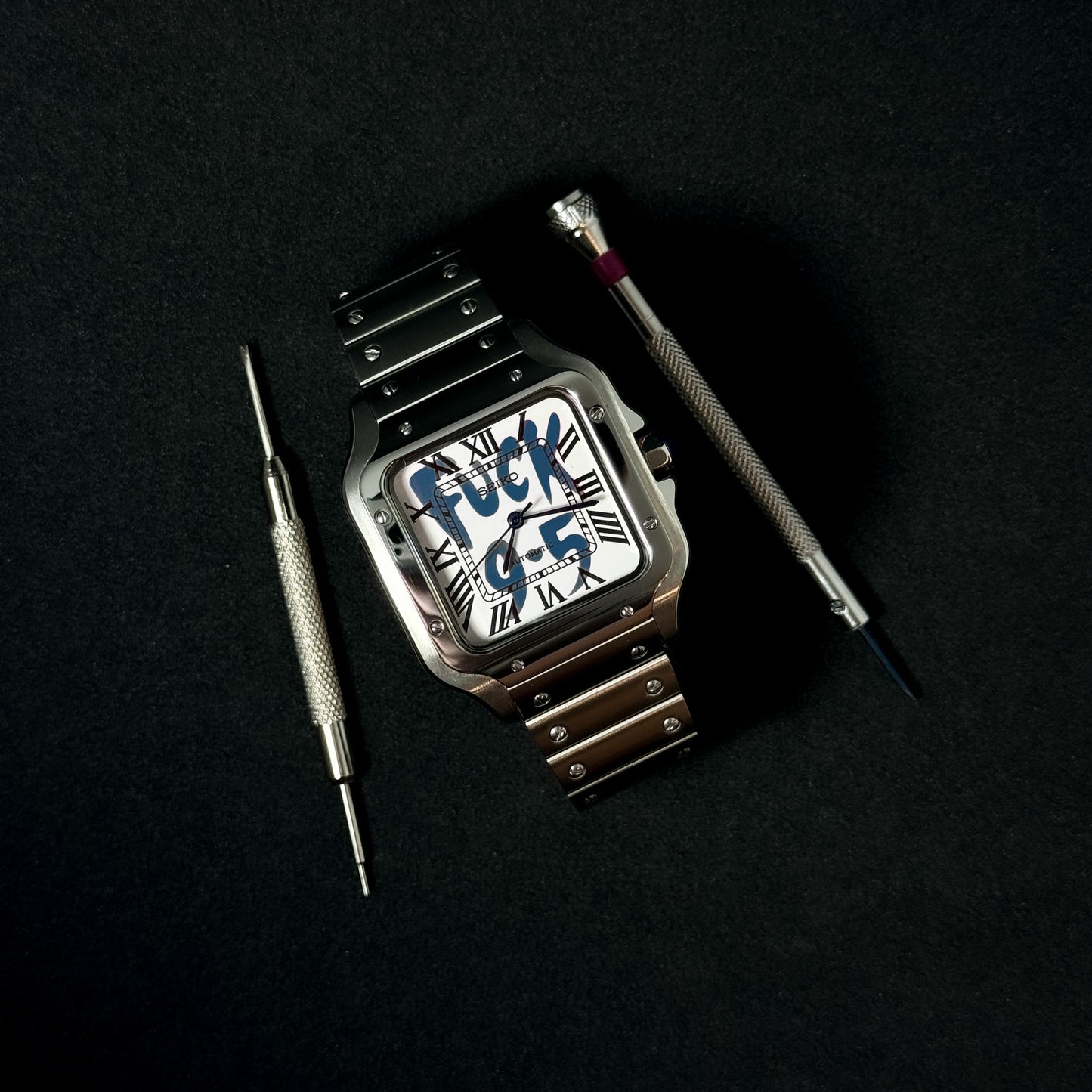SANTOS NAVY BLUE FVCK 9.5 - CUSTOM SEIKO NH35 AUTOMATIC WATCH