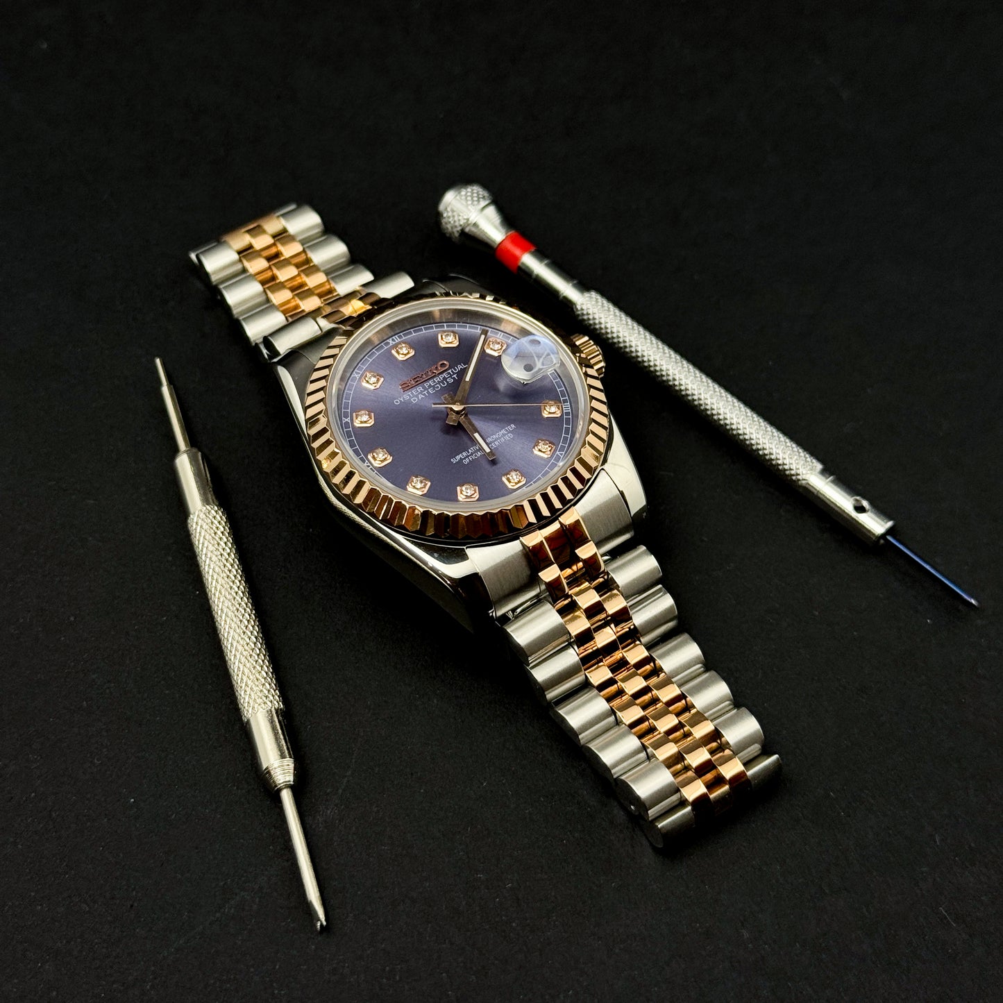 DATEJUST HALF-ROSEGOLD PURPLEMOD - CUSTOM SEIKO NH35 AUTOMATIC WATCH