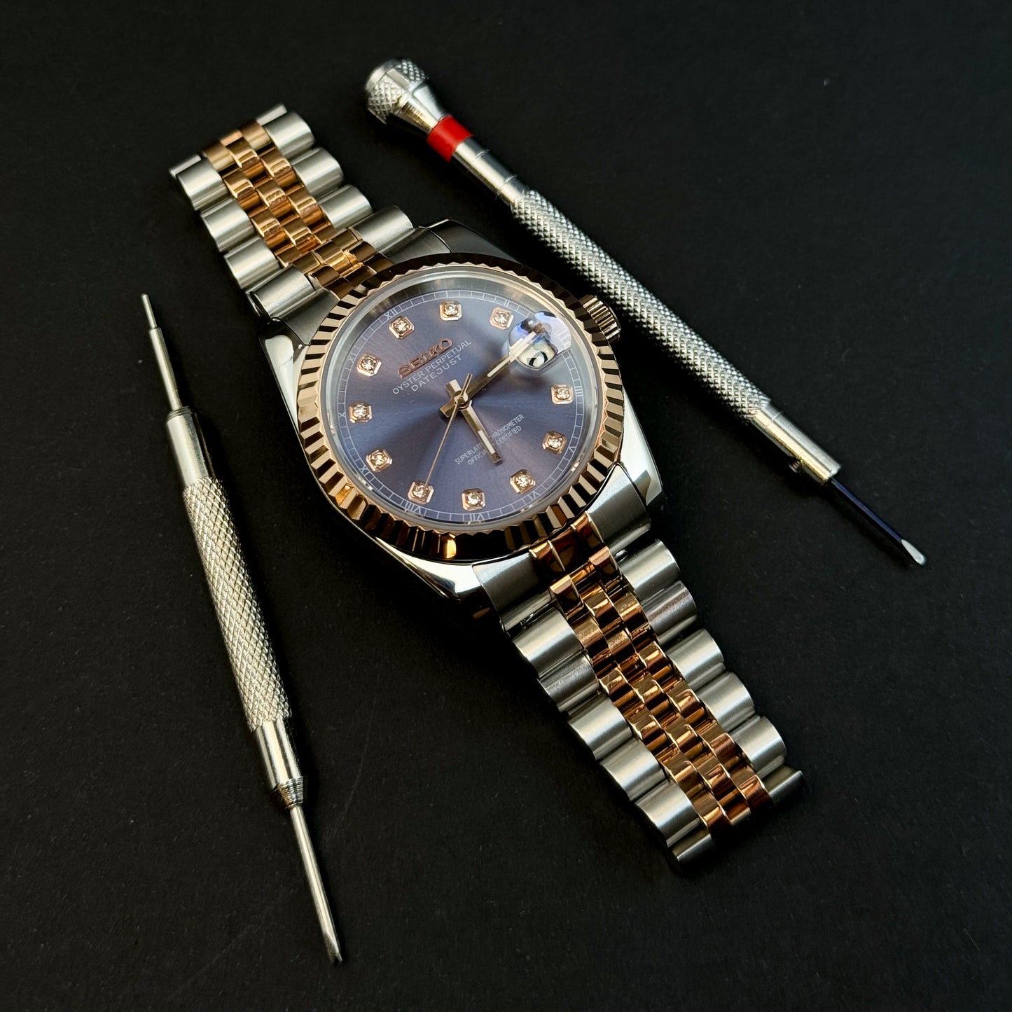 DATEJUST HALF-ROSEGOLD PURPLEMOD - CUSTOM SEIKO NH35 AUTOMATIC WATCH