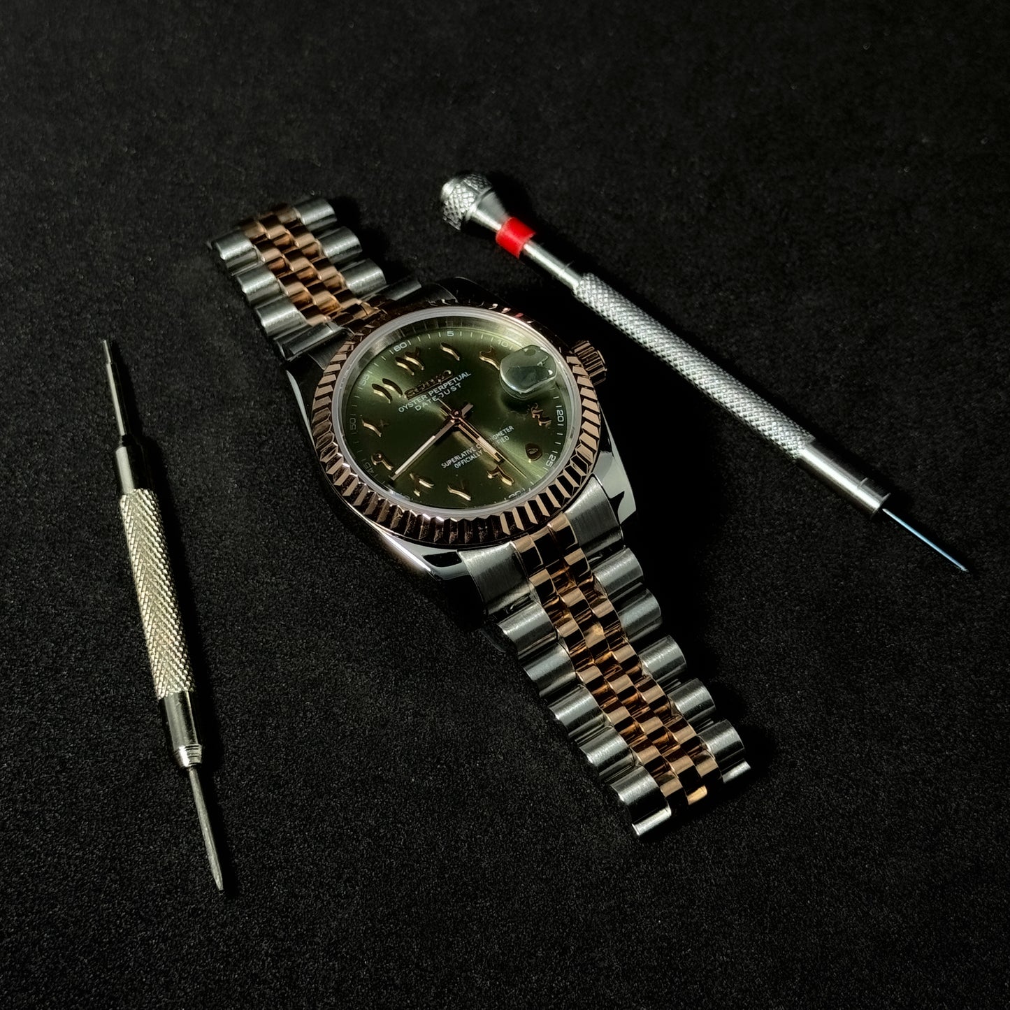 DATEJUST OLIVE-HALF ROSE GOLD ARABIC - CUSTOM SEIKO NH35 AUTOMATIC WATCH