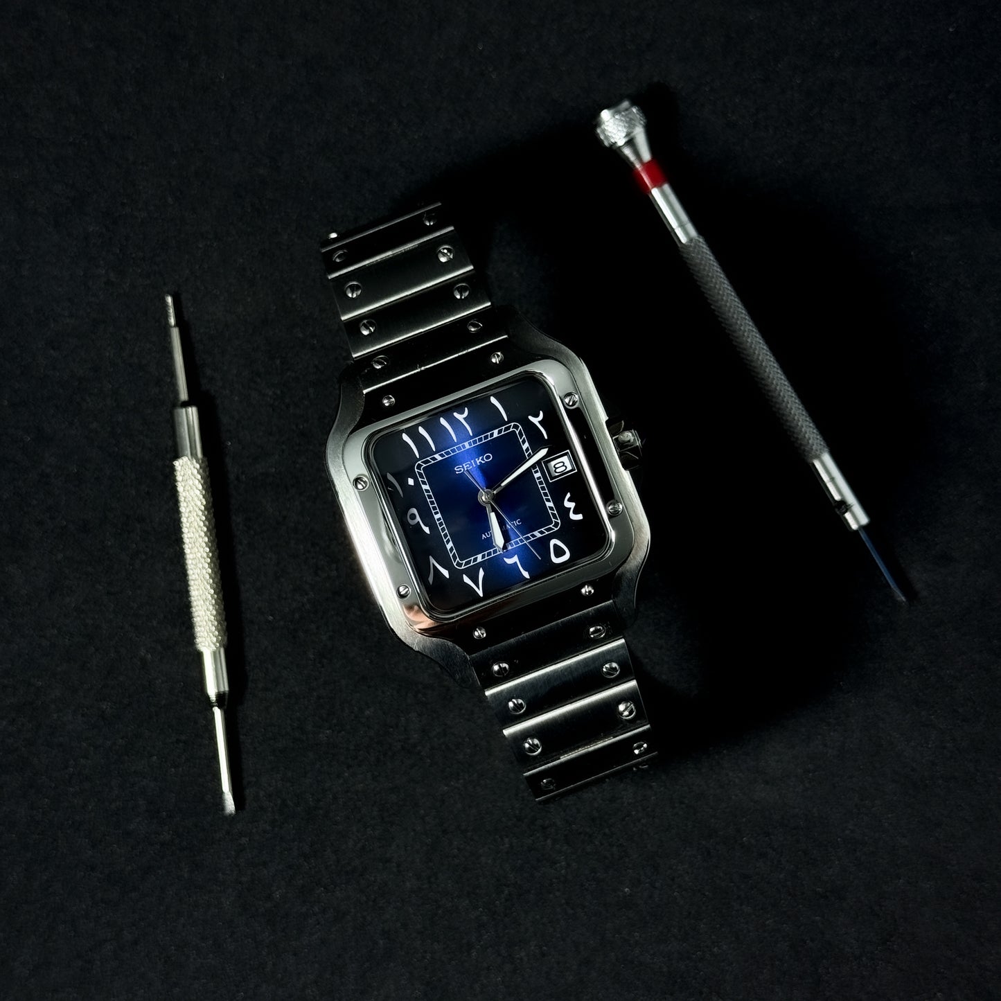 NAVY BLUE ARABIC SANTOS - CUSTOM SEIKO NH35 AUTOMATIC WATCH