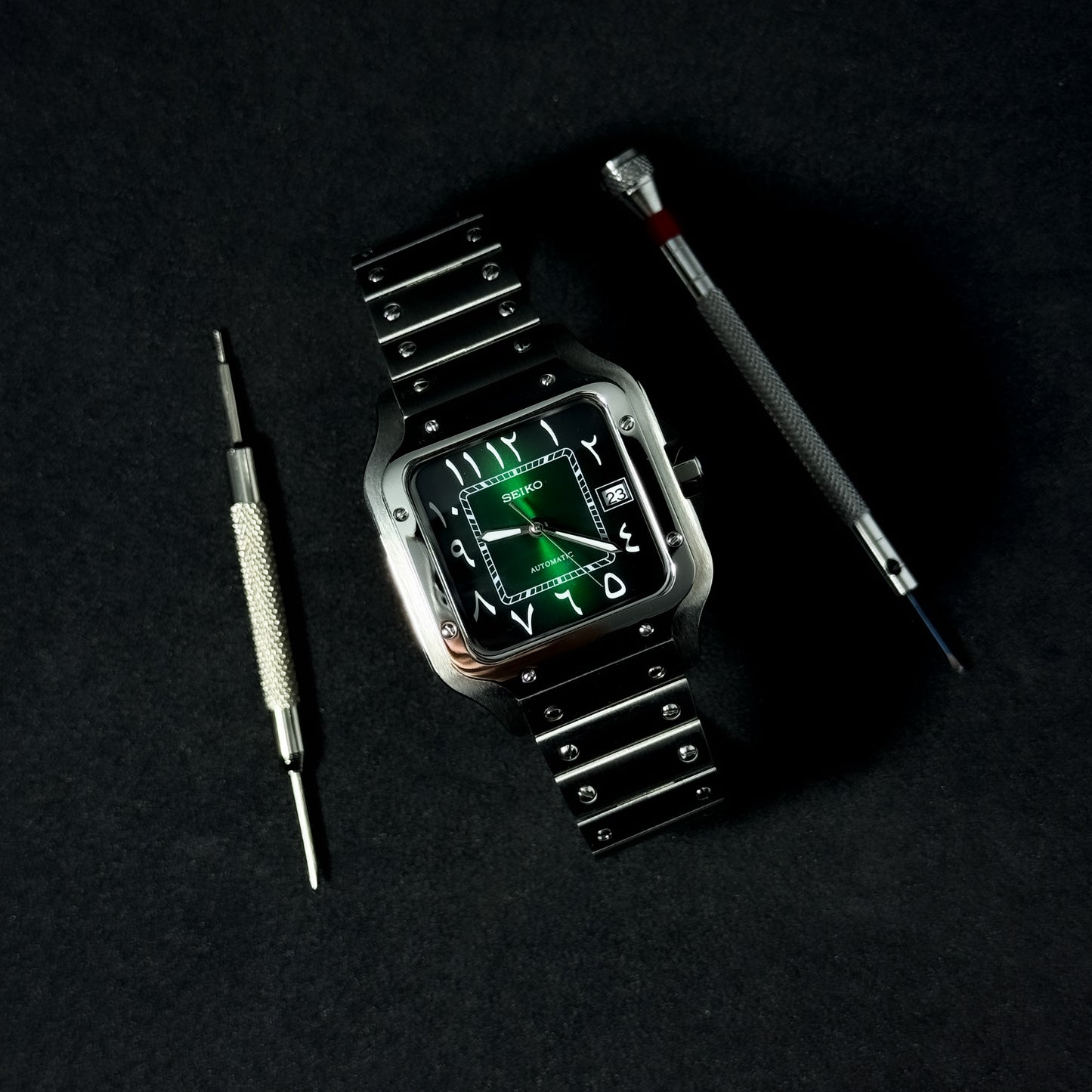 EMERALD GREEN ARABIC SANTOS - CUSTOM SEIKO NH35 AUTOMATIC WATCH