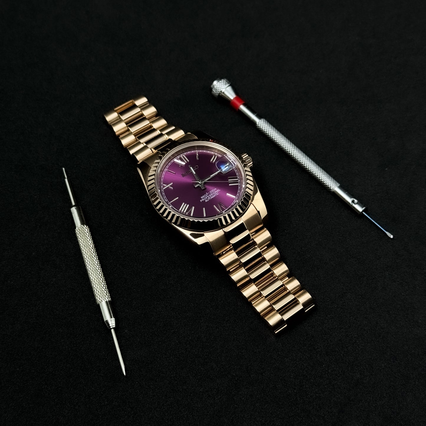 DATEJUST CHERRY ROSE GOLD - CUSTOM SEIKO NH35 AUTOMATIC WATCH