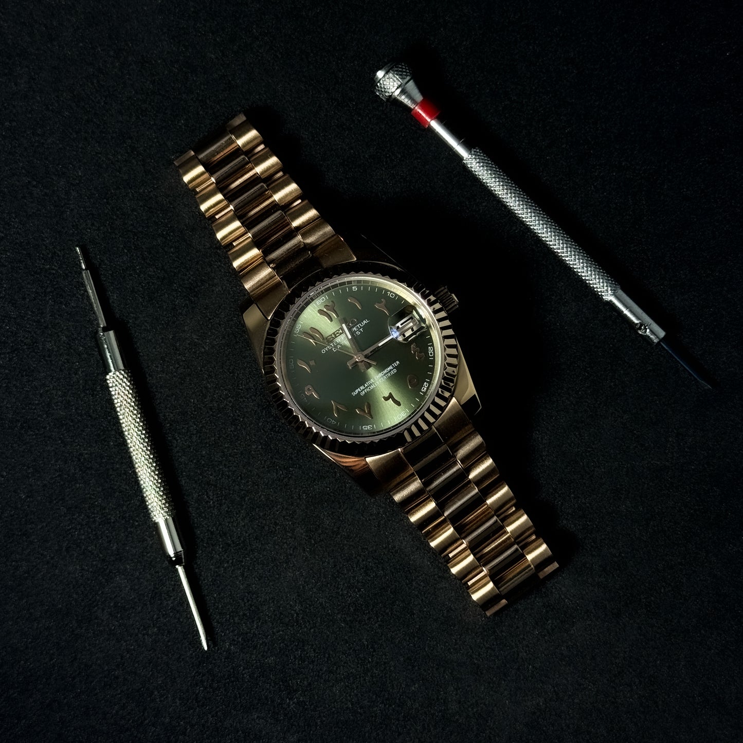DATEJUST ROSE GOLD OLIVE ARABIC - CUSTOM SEIKO NH35 AUTOMATIC WATCH