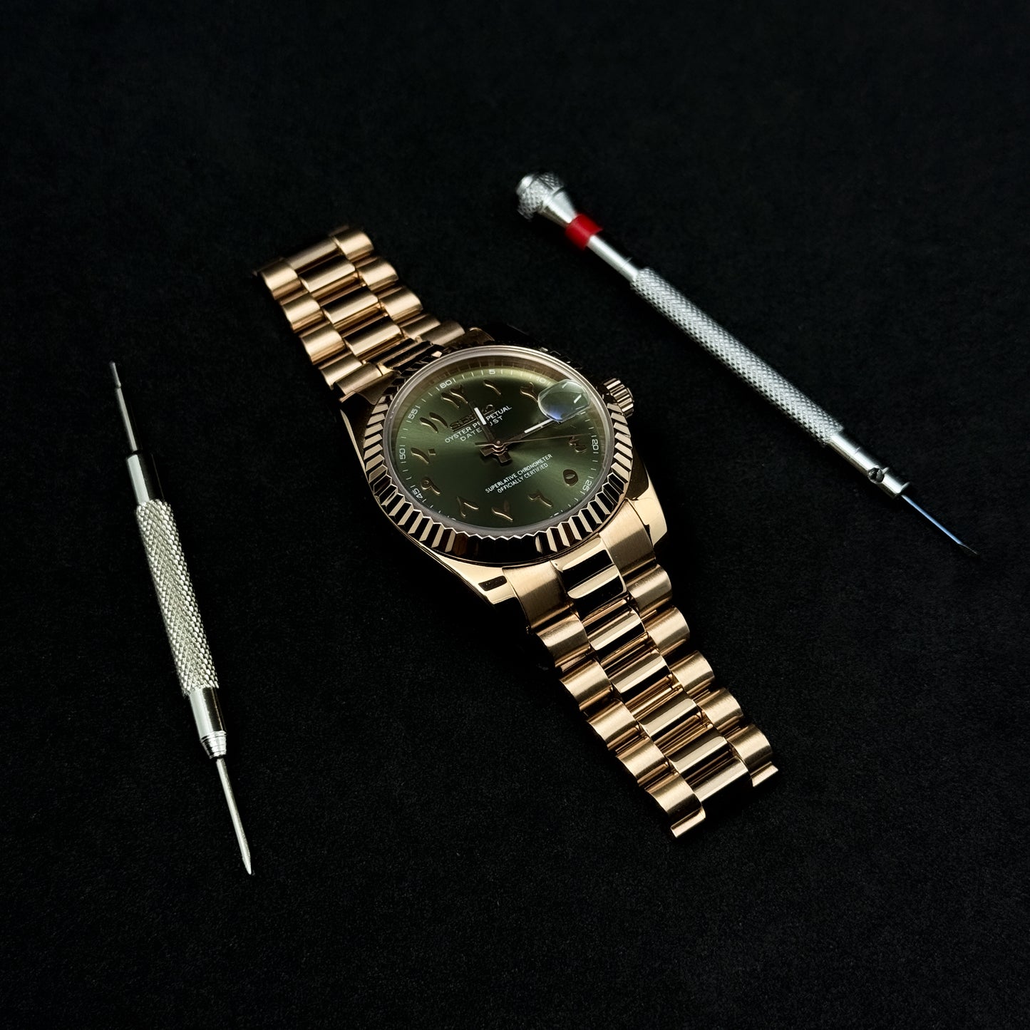 DATEJUST ROSE GOLD OLIVE ARABIC - CUSTOM SEIKO NH35 AUTOMATIC WATCH
