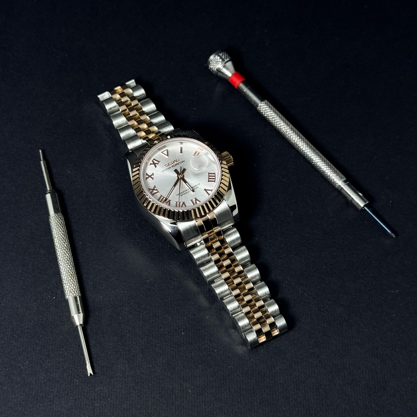 LADY DATEJUST HALF-ROSEGOLD SILVER ROMAN - CUSTOM SEIKO AUTOMATIC WATCH