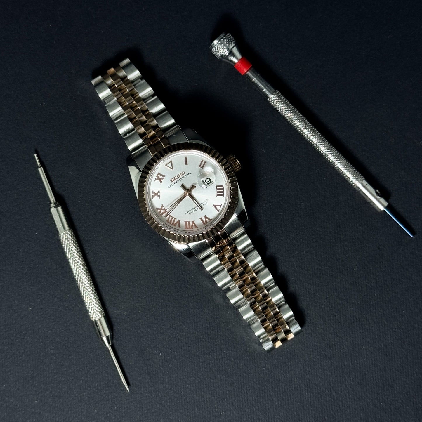LADY DATEJUST HALF-ROSEGOLD SILVER ROMAN - CUSTOM SEIKO AUTOMATIC WATCH