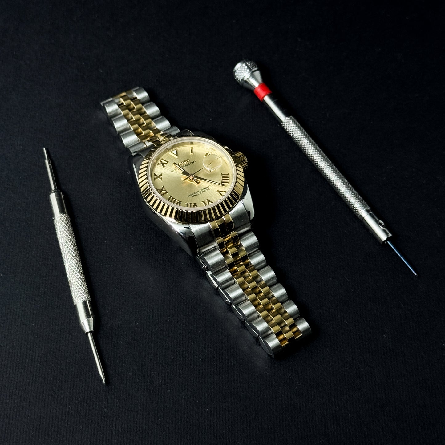 LADY DATEJUST HALF-GOLD CHAMPAGNE ROMAN - CUSTOM SEIKO AUTOMATIC WATCH