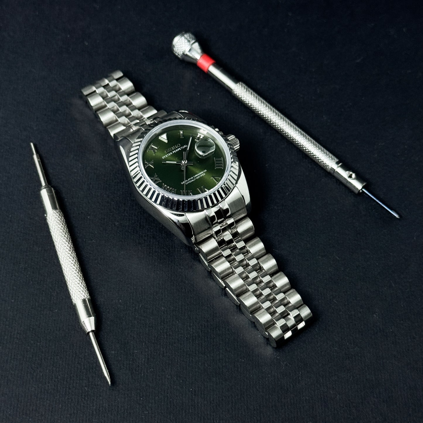 LADY DATEJUST OLIVE ROMAN - CUSTOM SEIKO AUTOMATIC WATCH