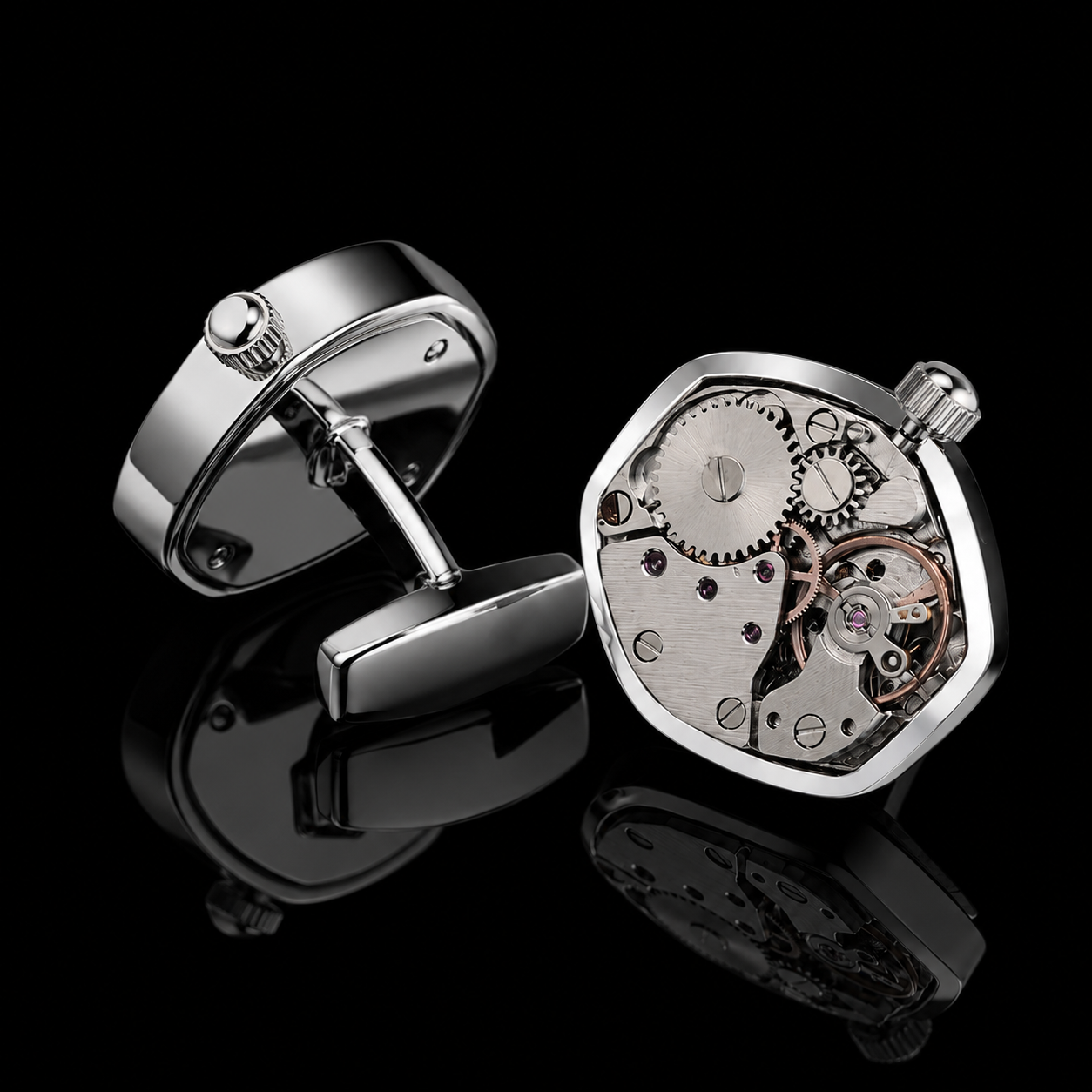 Timepiece Cufflinks with Steel Inlay