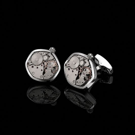 Timepiece Cufflinks with Steel Inlay
