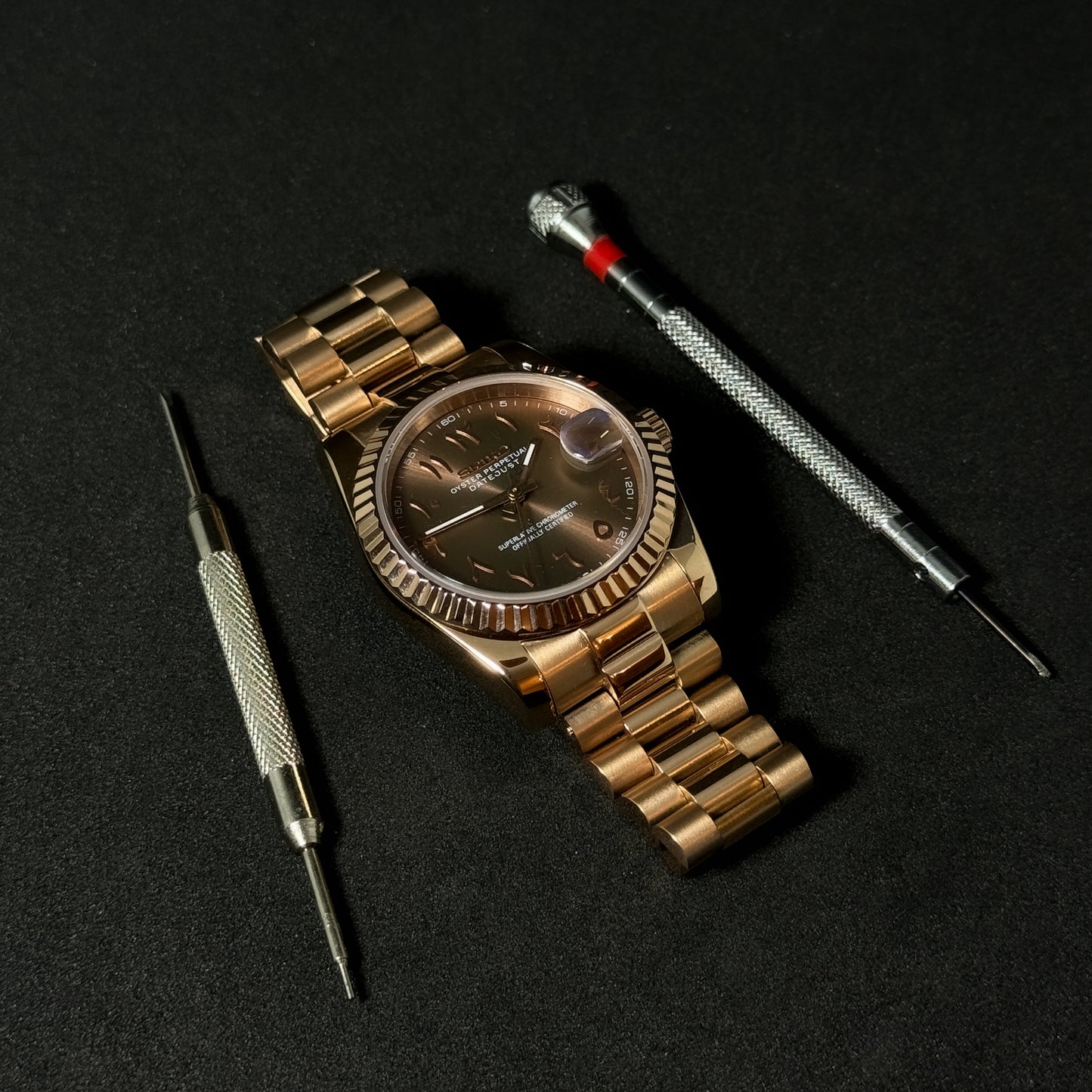 DATEJUST COCOA ROSE GOLD ARABIC - CUSTOM SEIKO NH35 AUTOMATIC WATCH
