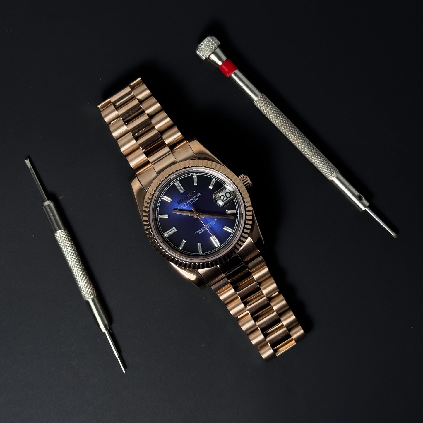 DATEJUST MIDNIGHT BLUE CRYSTALS ROSE GOLD - CUSTOM SEIKO NH35 AUTOMATIC WATCH