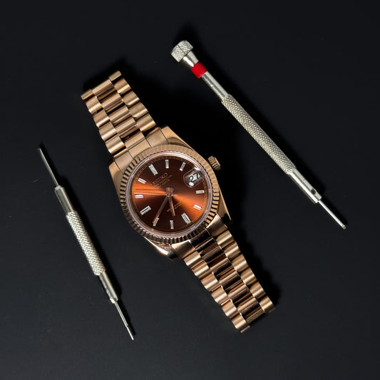 DATEJUST COCOA CRYSTALS ROSE GOLD - CUSTOM SEIKO NH35 AUTOMATIC WATCH