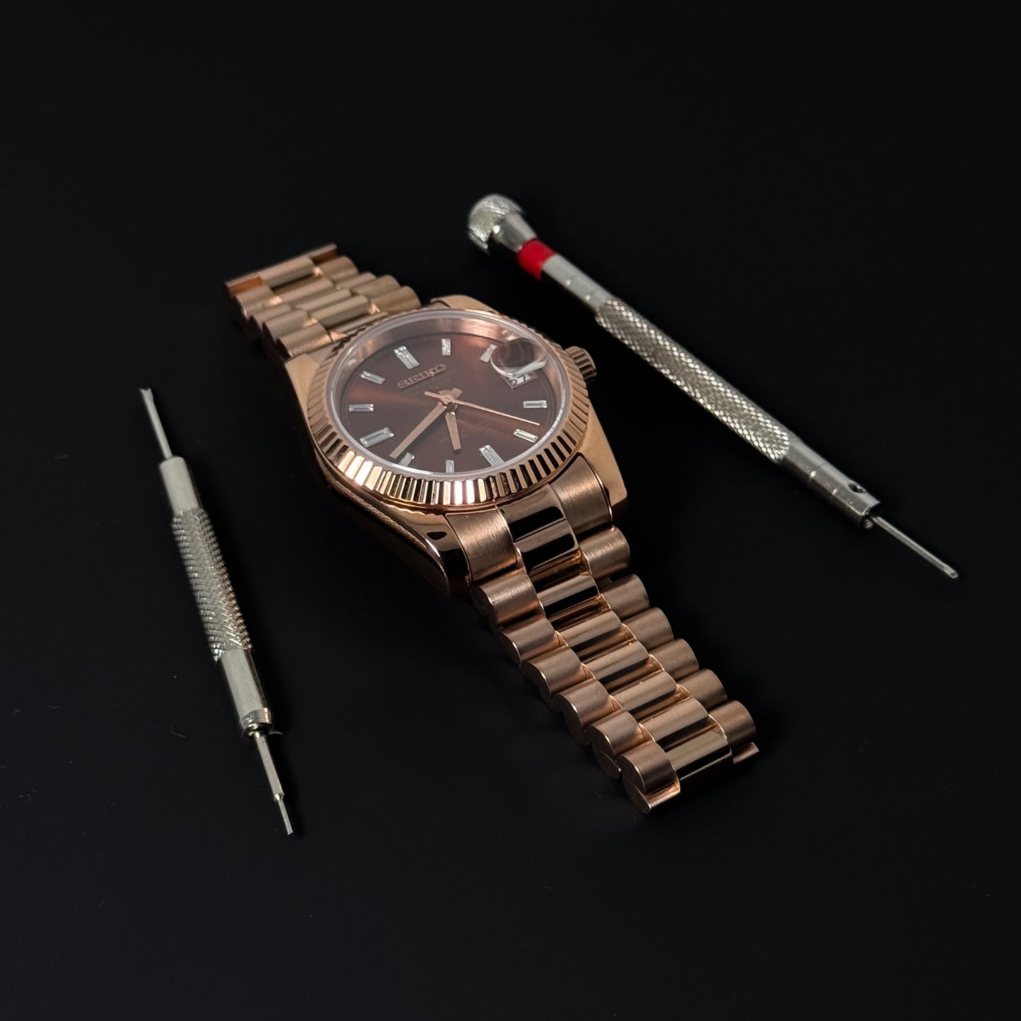 DATEJUST COCOA CRYSTALS ROSE GOLD - CUSTOM SEIKO NH35 AUTOMATIC WATCH