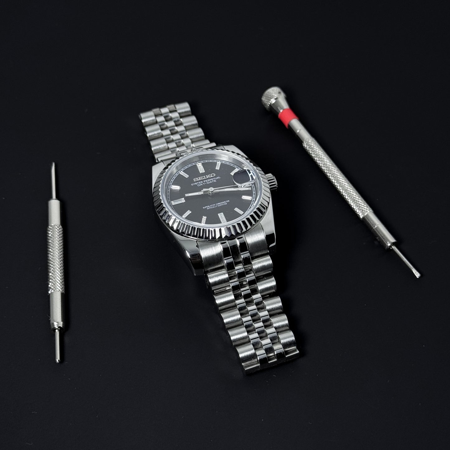 DATEJUST ONYX BLACK CRYSTALS - CUSTOM SEIKO NH35 AUTOMATIC WATCH