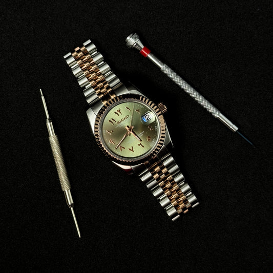 DATEJUST OLIVE-HALF ROSE GOLD ARABIC - CUSTOM SEIKO NH35 AUTOMATIC WATCH