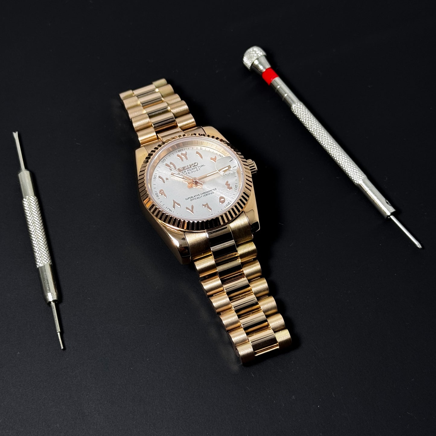 DATEJUST WHITE ROSE GOLD ARABIC- CUSTOM SEIKO NH35 AUTOMATIC WATCH