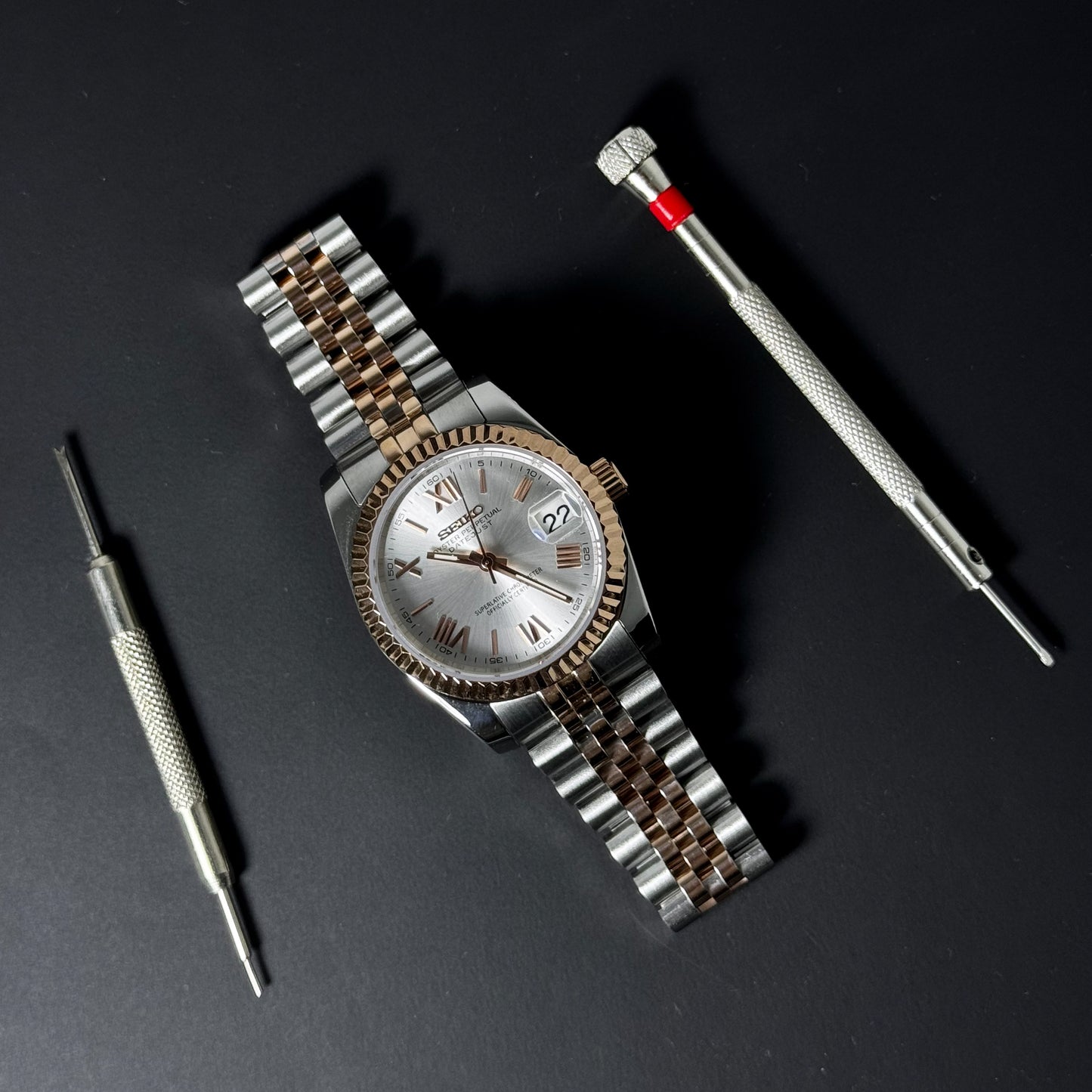 DATEJUST HALF ROSE GOLD SILVER ROMAN - CUSTOM SEIKO NH35 AUTOMATIC WATCH