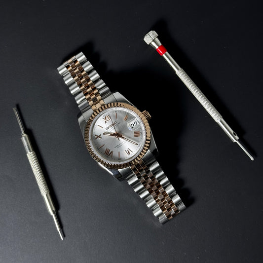 DATEJUST HALF ROSE GOLD SILVER ROMAN - CUSTOM SEIKO NH35 AUTOMATIC WATCH
