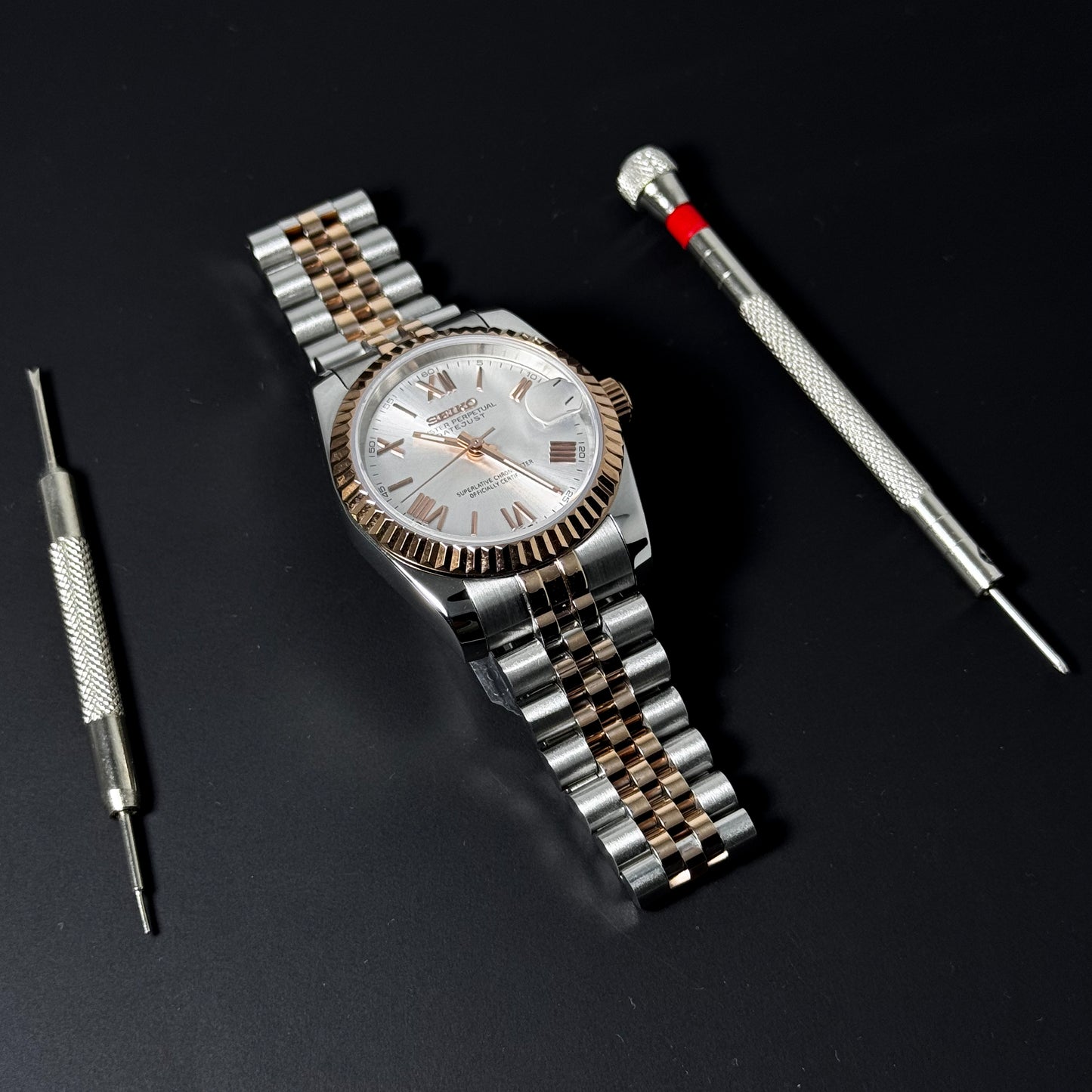 DATEJUST HALF ROSE GOLD SILVER ROMAN - CUSTOM SEIKO NH35 AUTOMATIC WATCH