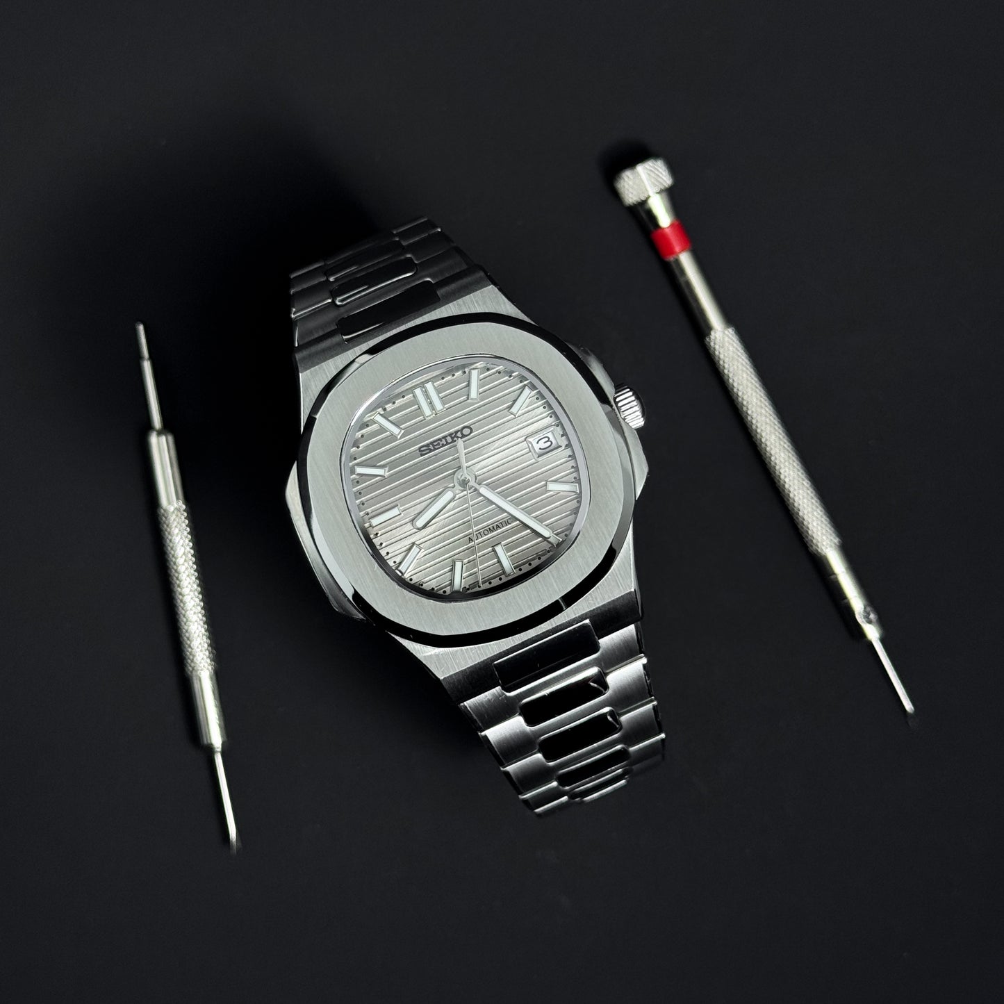 NAUTILUS SILVER - CUSTOM SEIKO NH35 AUTOMATIC WATCH