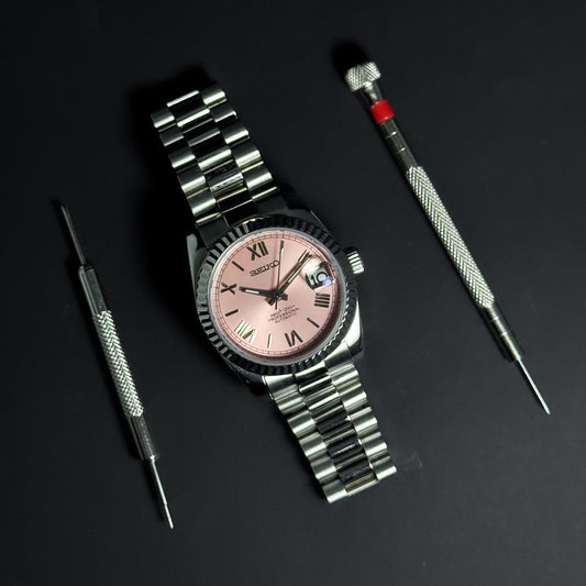 DATEJUST BABY PINK ROMAN - CUSTOM SEIKO NH35 AUTOMATIC WATCH