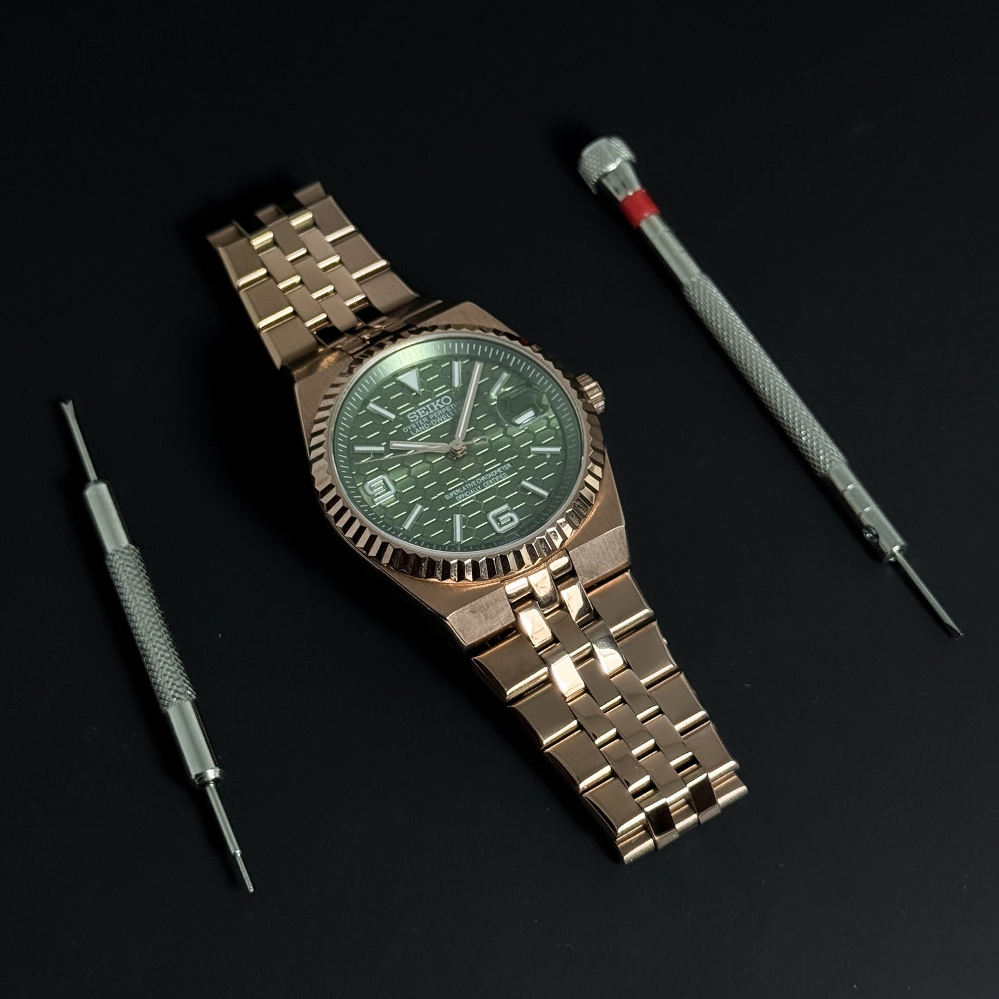 LAND-DWELLER ROSE GOLD OLIVE - CUSTOM SEIKO NH35 AUTOMATIC WATCH