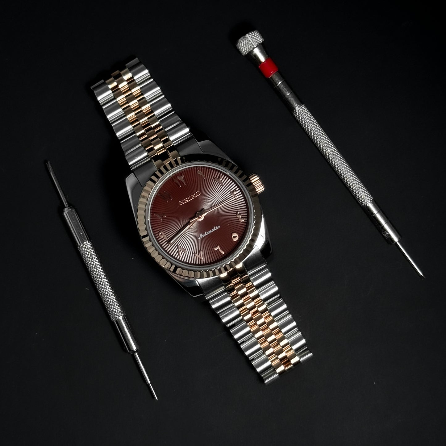 DATEJUST CHOCO-HALF ROSE GOLD ARABIC- CUSTOM SEIKO NH35 AUTOMATIC WATCH