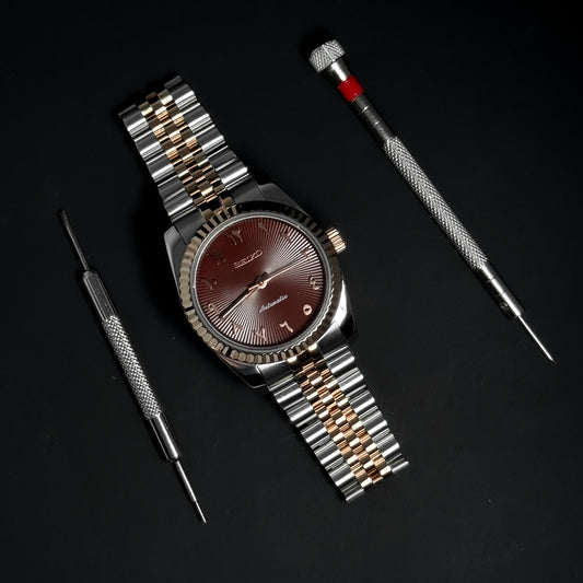 DATEJUST CHOCO-HALF ROSE GOLD ARABIC- CUSTOM SEIKO NH35 AUTOMATIC WATCH