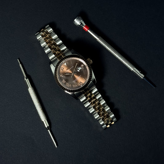 LADY DATEJUST HALF-ROSEGOLD CHOCOLATE ROMAN - CUSTOM SEIKO AUTOMATIC WATCH